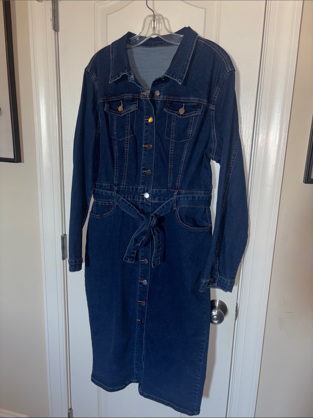 Dark Indigo Denim Shirt Dress with Waist Tie